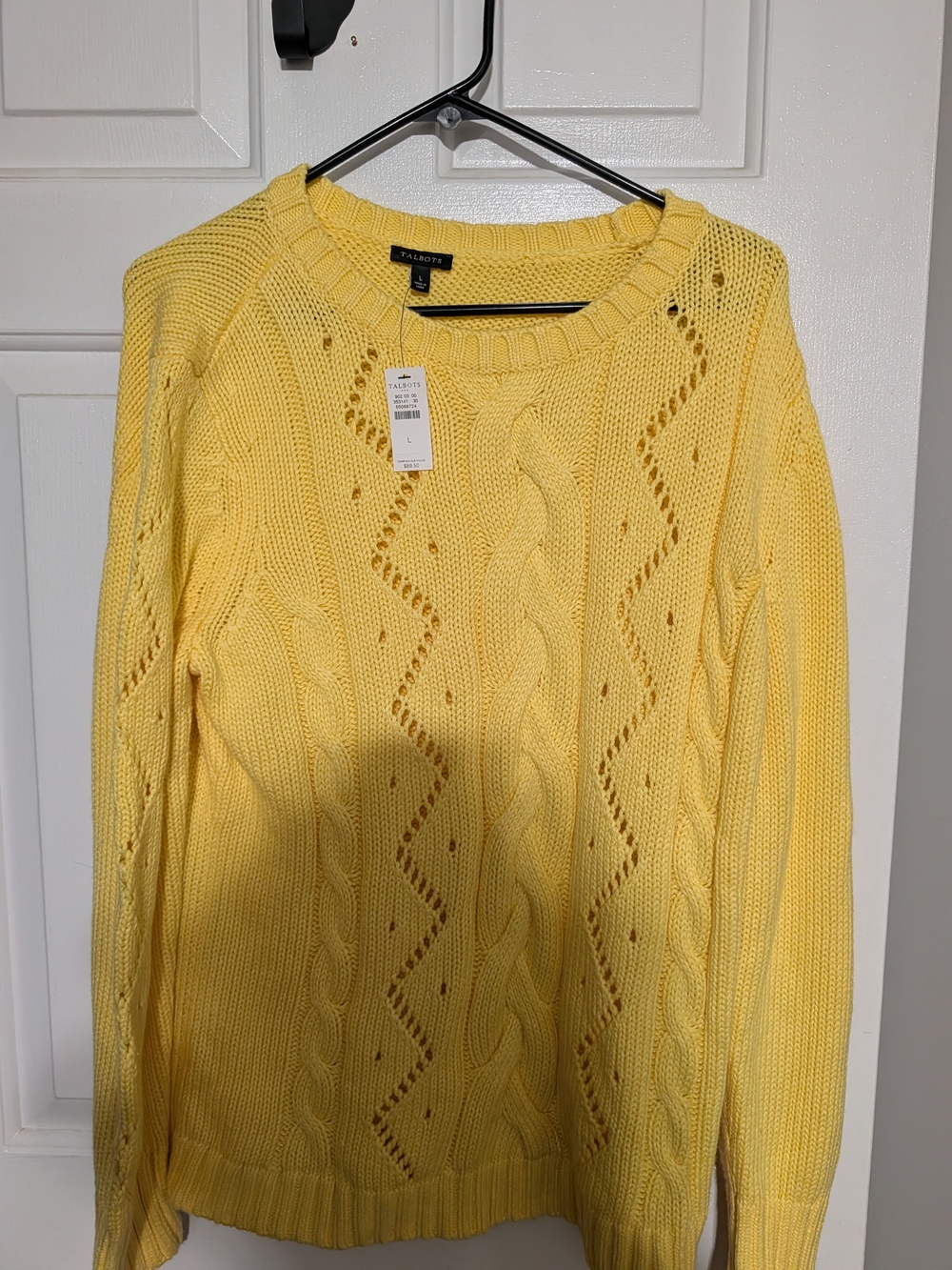 Talbots Sunny Yellow Cable-Pattern Crewneck Sweater